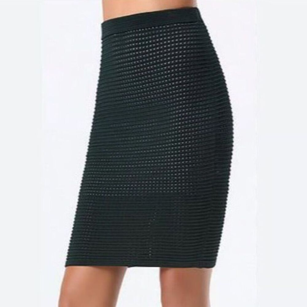 Ottoman Knit Pencil Skirt Stretch Ribbed Bodycon Midi Office Siren Green XS